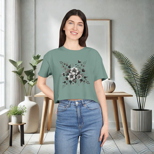 Sage Floral Crop Tee